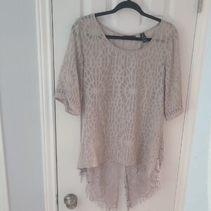 BKE Lace Overlay Blouse In Greige